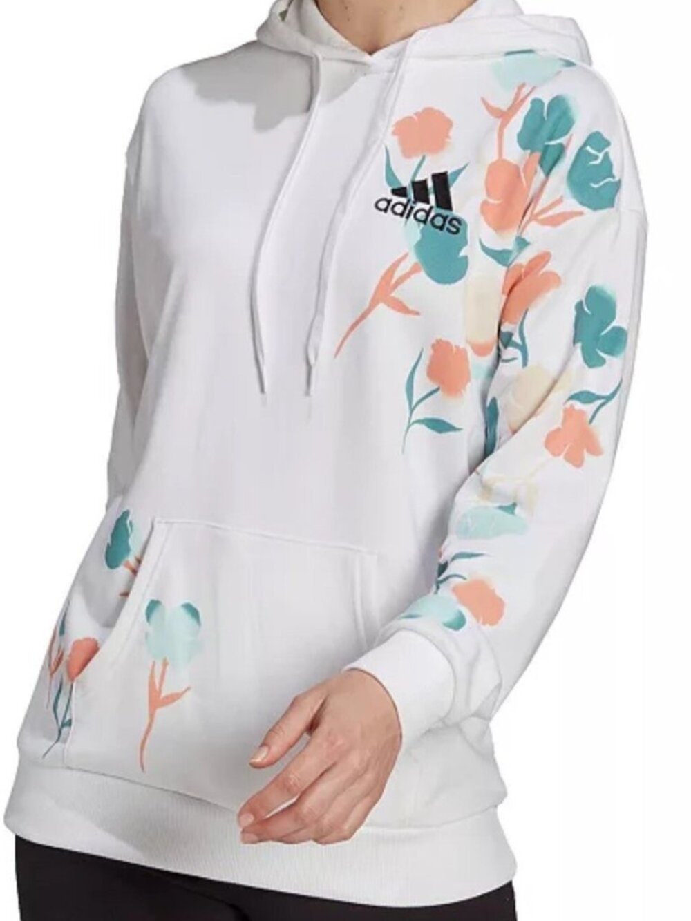 Adidas Primegreen Hoodie White Multicolor Floral Pullover Medium Athleisure